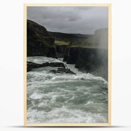 scenic view of steam above beautiful Gullfoss waterfall in Iceland