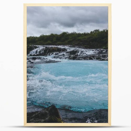 scenic view of beautiful Bruarfoss waterfall on Bruara river in Iceland