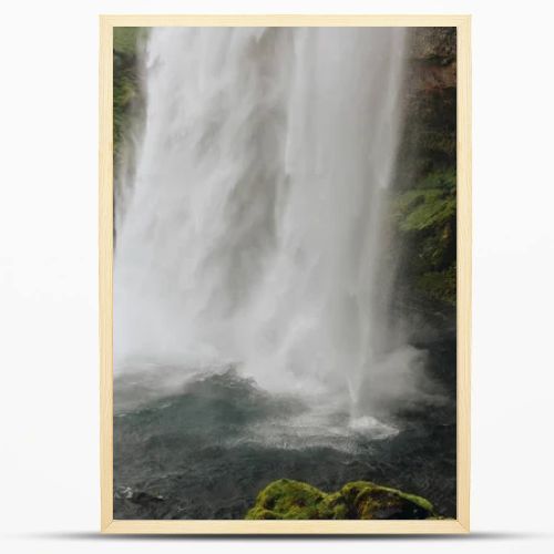 close up view of Seljalandsfoss waterfall in highlands in Iceland 