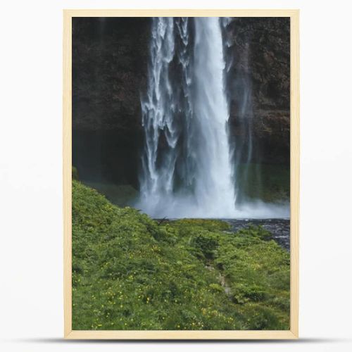scenic view of Seljalandsfoss waterfall in highlands in Iceland 