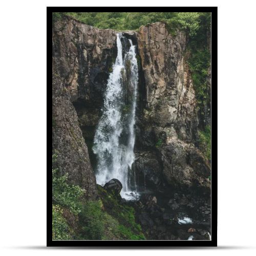 aerial view of beautiful waterfall in Skaftafell National Park in Iceland