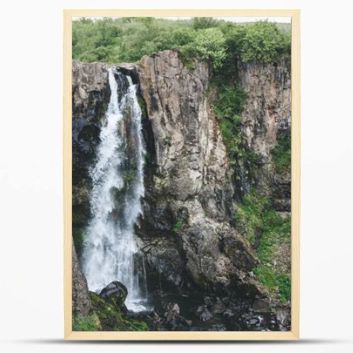 aerial view of beautiful waterfall in Skaftafell national park in Iceland