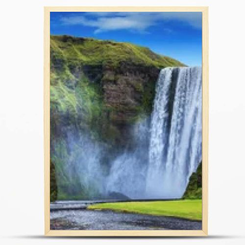 Ganeral view of the Seljalandsfoss falls, Iceland. Panorama