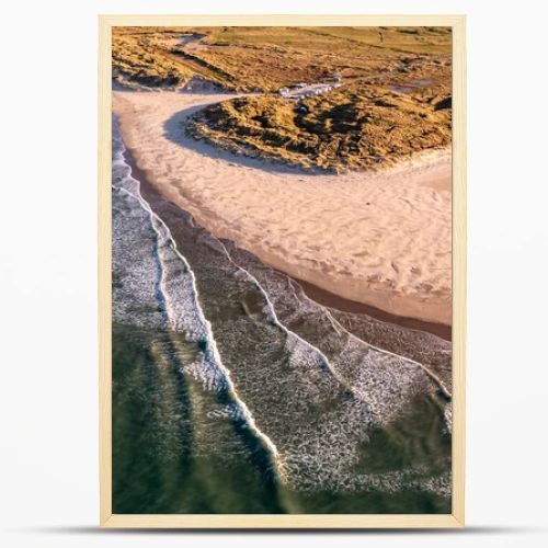 Aerial of the Beautiful Blue Flag Beach, Killahoey Strand near Dunfanaghy, Donegal, Ireland