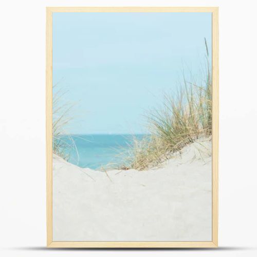 Baltic sea dunes over blue coastline background in Northern Germany