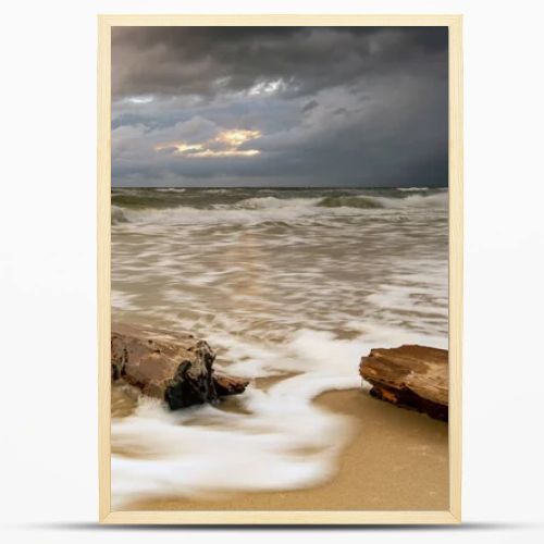 Natural landscape from the sea on a cloudy windy day.