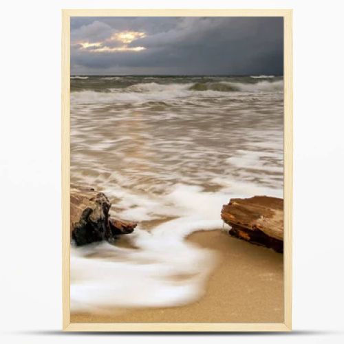 Natural landscape from the sea on a cloudy windy day.