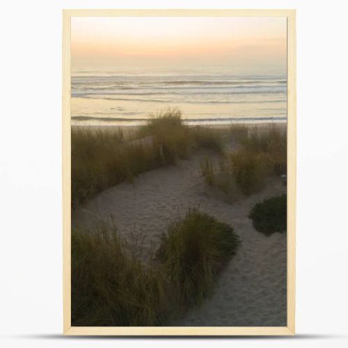Drone top down view of a stone breakwater and turquoise sea in Galicia