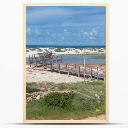 Coastal Wetland Landscape With Wooden Walkway And Sand Dunes in Mari Ermi Cabras