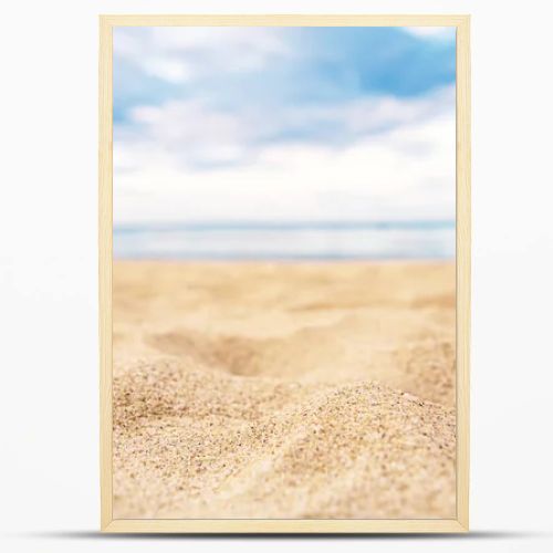 Tropical summer sand beach and bokeh sun light on sea background, copy space.