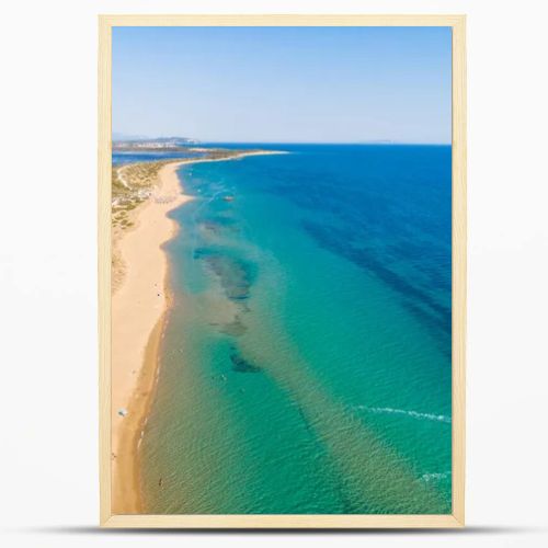 Aerial drone view of Halikounas Beach and Lake Korission, Corfu island, Ionian Sea, Greece
