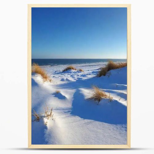 snow, dunes, north sea, blue sky, winter