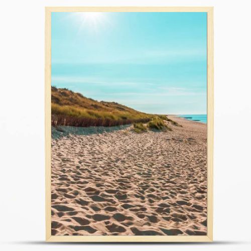 Sunny landscape on Sylt island with the beautiful beach and a blue sky, on a sunny day