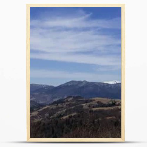 Scenic view of mountains and sky with clouds at daytime, banner 