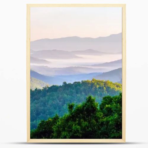 early morning sunrise over blue ridge mountains
