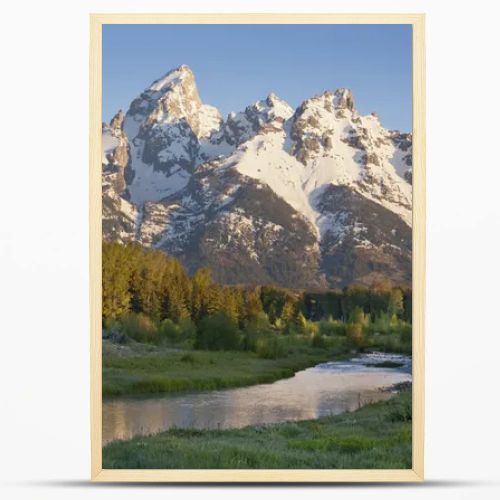 Grand Teton mountains with stream in morning light