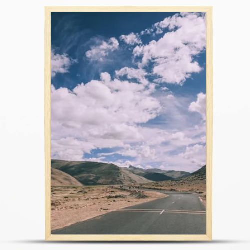 empty asphalt mountain road in Indian Himalayas, Ladakh region 