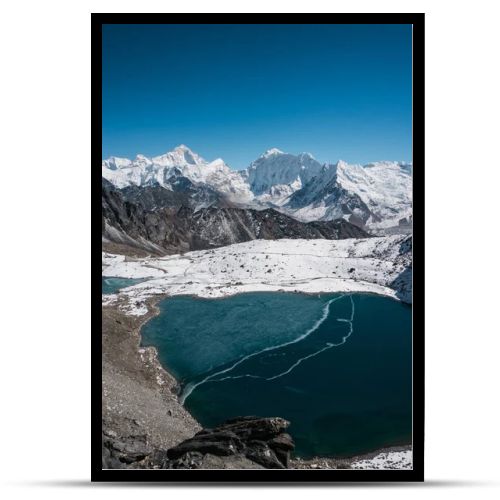 snowy mountains and lake