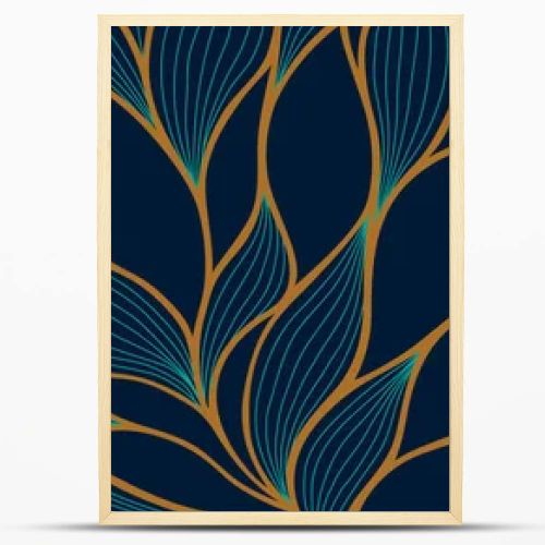 Luxury floral pattern with hand drawn leaves. Elegant astract background in minimalistic linear style. Trendy line art design element. Vector illustration.