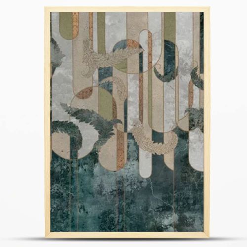 Design in the loft, classic, baroque, modern, rococo style. Graphic geometry on concrete grunge background. Dark photo wallpaper, mural, wallpaper, card, postcard design.