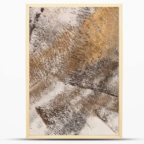 Brown, gold, bronze, beige art Abstract grunge ink painting texture grain dot blot. Monotype dirty scratch stain background.