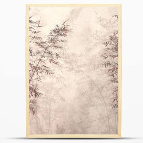 tropical trees and leaves in foggy forest wallpaper design - 3D illustration