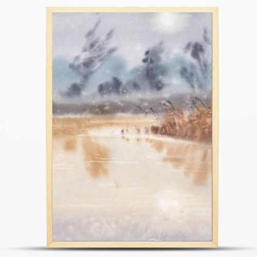 Landscape background. Trendy minimalist watercolor art illustrations. Original nature painting with acrylic paints. 