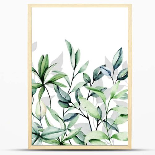 Floral frame border with watercolor leaves and plants