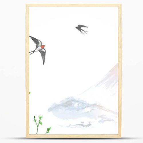 traditional Chinese style banner with swallows, vector illustration