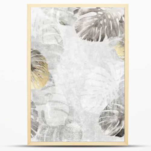 Monstera leaves gold with concrette background wallpaper