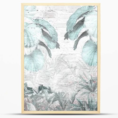 Tropical leaves and Trees Wallpaper design - 3D illustration