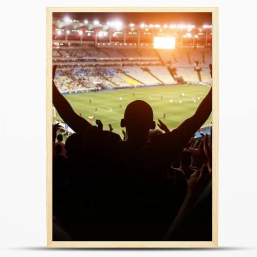 Football, soccer fan support their team and celebrate goal, score, victory. Black silhouette