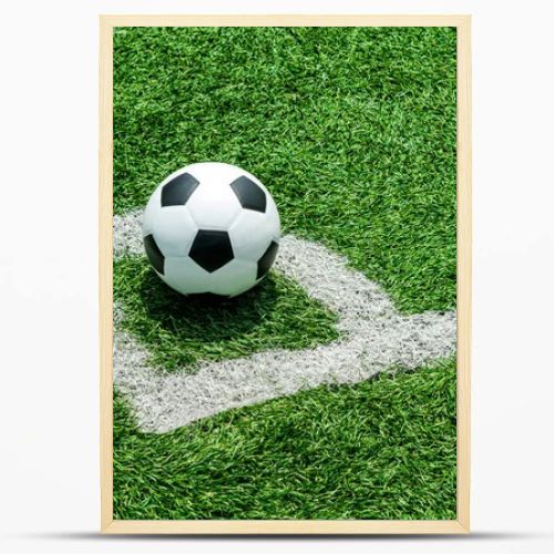 soccer Football on Corner kick line of ball and a soccer field , football field , background texture