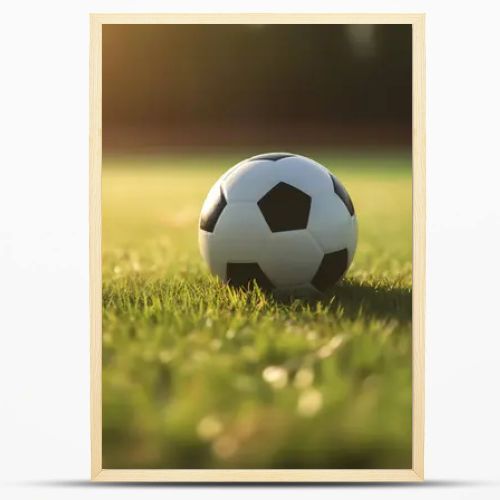 Soccer ball on grass field, sport concept.