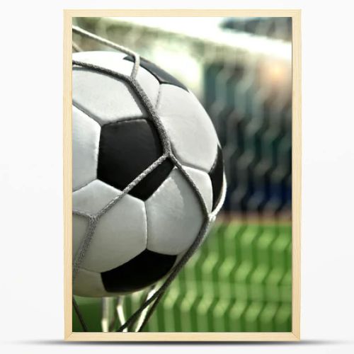 Football. The ball flies into the net gate