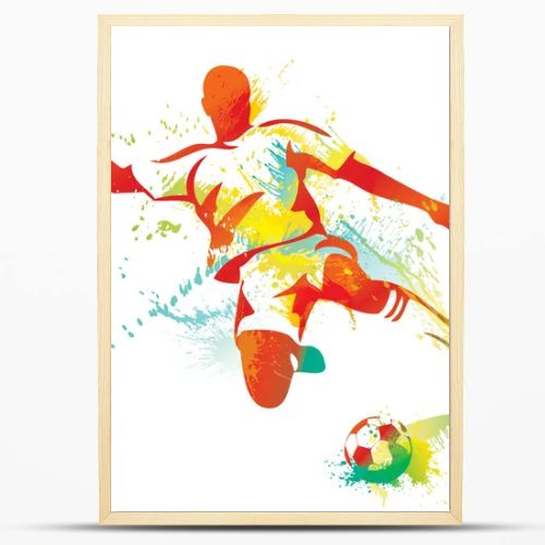 Soccer player kicks the ball. Vector illustration.