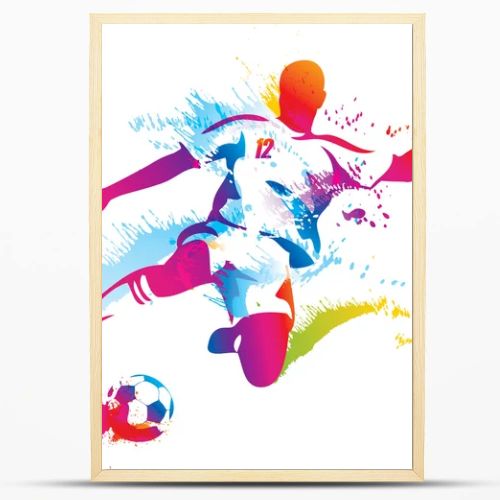 Soccer player kicks the ball. The colorful vector illustration w