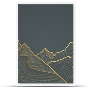 Mountain line art background, luxury gold wallpaper design for cover, invitation background, packaging design, wall art and print. Vector illustration.