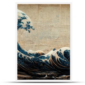 Great wave in ocean as Japanese style illustration wallpaper