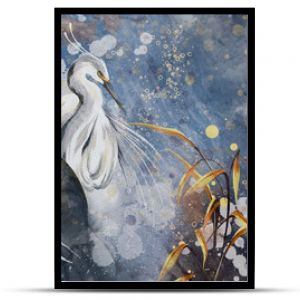 Painting with birds that sit in the leaves, art drawing on a textured background, photo wallpaper as a picture