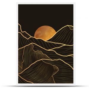 Mountain line art background, luxury gold wallpaper design for cover, invitation background, packaging design, wall art and print. Vector illustration.