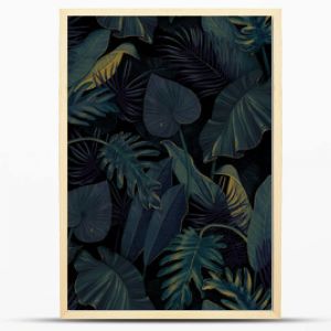 Botanical illustration. Tropical seamless pattern. Rainforest, jungle. Palm leaves, monstera, colocasia, banana. Hand drawing for design of fabric, paper, wallpaper, notebook covers