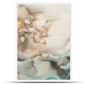 Abstract brown and gold glitter color horizontal background. Marble texture. Alcohol ink colors.