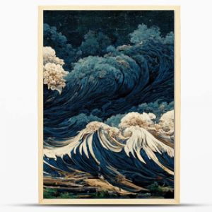 Japanese illustration of great ocean waves as wallpaper