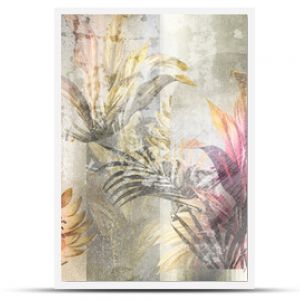  Tropics on the texture on a watercolor background, vintage style in pastel colors, photo wallpaper