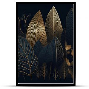 Luxury wallpaper design with Gold leaf and natural background. Leaves line arts design for fabric, prints and background texture, Vector illustration. Generative ai.