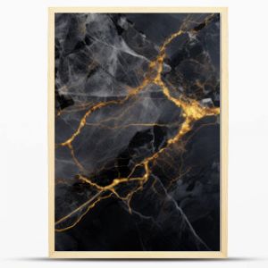 Black marble texture background, wide banner with pattern of gold line in dark rock. Abstract luxury marbled structure close-up. Concept of art, design, stone and wallpaper