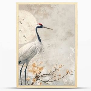 Elegant crane illustrations in Japanese style, subtle background patterns, artful and engaging designs , high resolution DSLR, 8K, high detailed, super detailed , ultra HD, 8K resolution , up32K HD