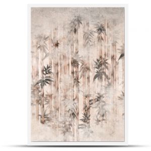  tropical plants with bamboo leaves on a textured rubbed background by kayami photo wallpaper in the interior