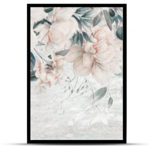 Big flowers. Floral background with oil pinting flowers on marble, can be used as wallpaper. 